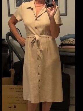 Cute beige/light brown polyester below knee dress